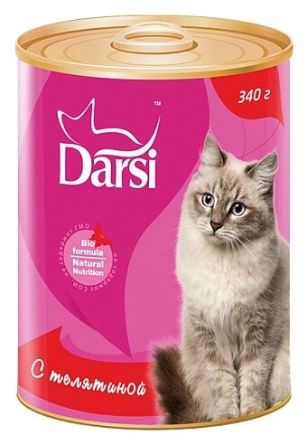 Корм влажный Darsi (паштет) для взрослых кошек Телятина, 12шт.*340 г