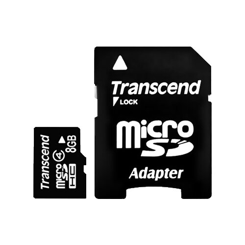 Карта памяти Transcend microSDHC 8 ГБ Class 4, адаптер на SD карта памяти transcend microsdhc 32 гб class 4