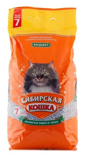 Наполнитель Сибирская Кошка Бюджет впитывающий бентонит без запаха 3,7кг 7 л