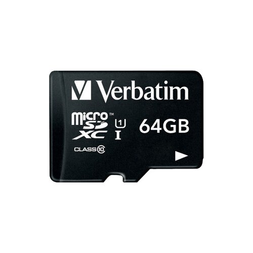 Карта памяти Verbatim microSDXC Class 10 UHS-1 + SD adapter 64 GB чтение: 90 MB/s адаптер на SD