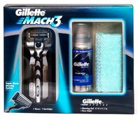 Набор Gillette полотенце, гель для бритья Series, бритва Mach 3 сменные лезвия: 1 шт.