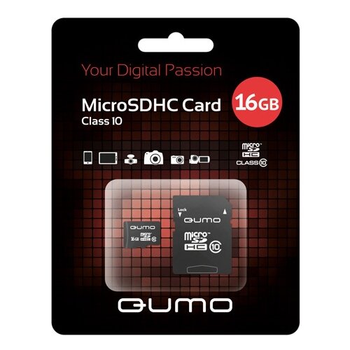 Карта памяти Qumo microSDHC class 10 + SD adapter 16 GB, адаптер на SD