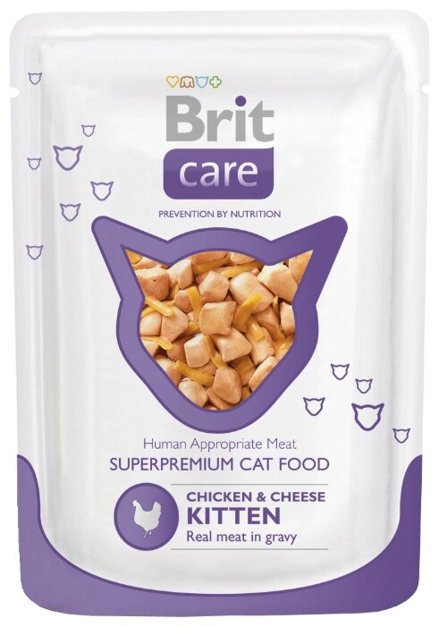 Корм Brit Care Chicken & Cheese Kitten (в соусе) для котят, курица и сыр, 80 г x 12 шт - фотография № 2