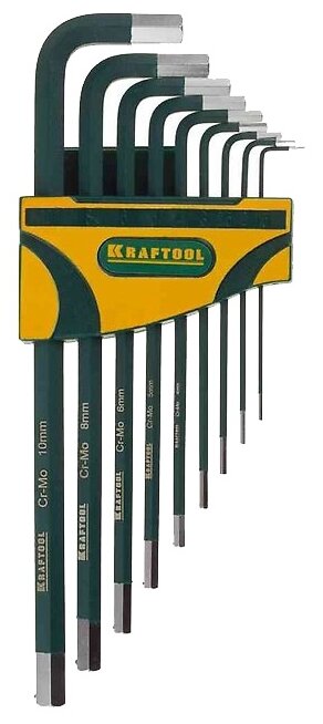 Набор ключей имбусовых Kraftool "INDUSTRIE"длинные HEX1.5-10mm 9шт 27443-Н9