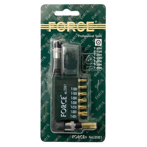 Отвёртка со сменными битами FORCE 2081, 8 предм., зеленый/черный force отвертка force type г с битами 8 предметов 2081a