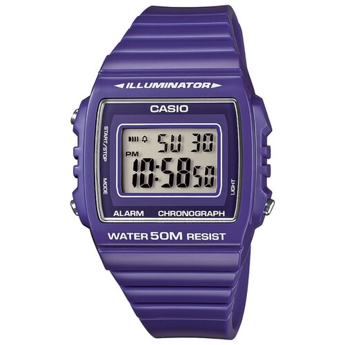 часы будильник блок земли пиксельные с подсветкой Наручные часы CASIO Collection W-215H-6A, фиолетовый, серый