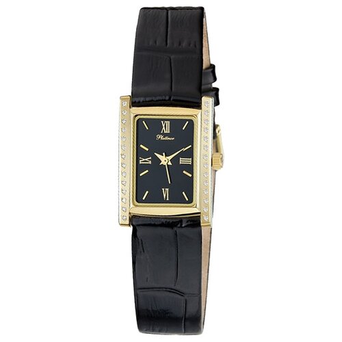 Наручные часы Platinor женские, кварцевые, корпус золото, фианитчерный