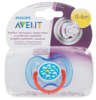 Пустышка силиконовая анатомическая Philips AVENT Freeflow SCF172/12 0-6 м (1 шт) голубой/динозавр