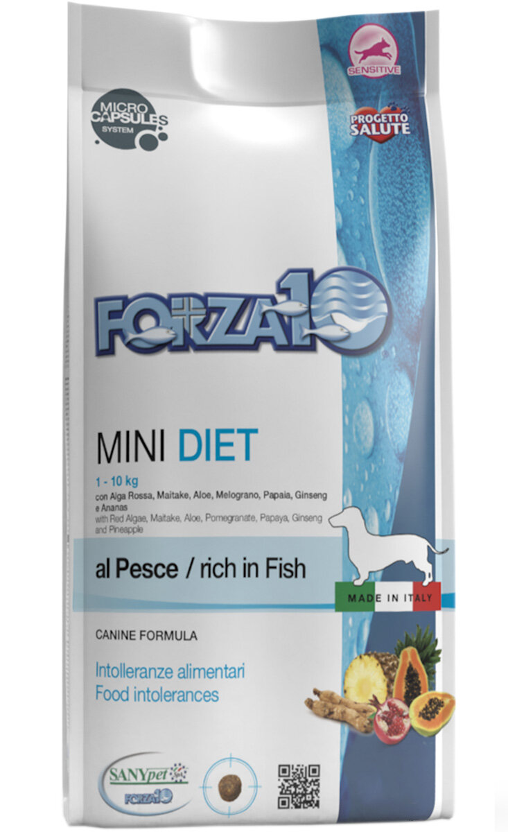 FORZA10 DOG MINI DIET монобелковый для взрослых собак маленьких пород при аллергии с рыбой (1,5 + 1,5 кг)