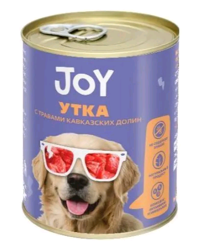 фото JOY консервы для собак средних и крупных пород беззерновые Утка с травами кавказских долин 340г