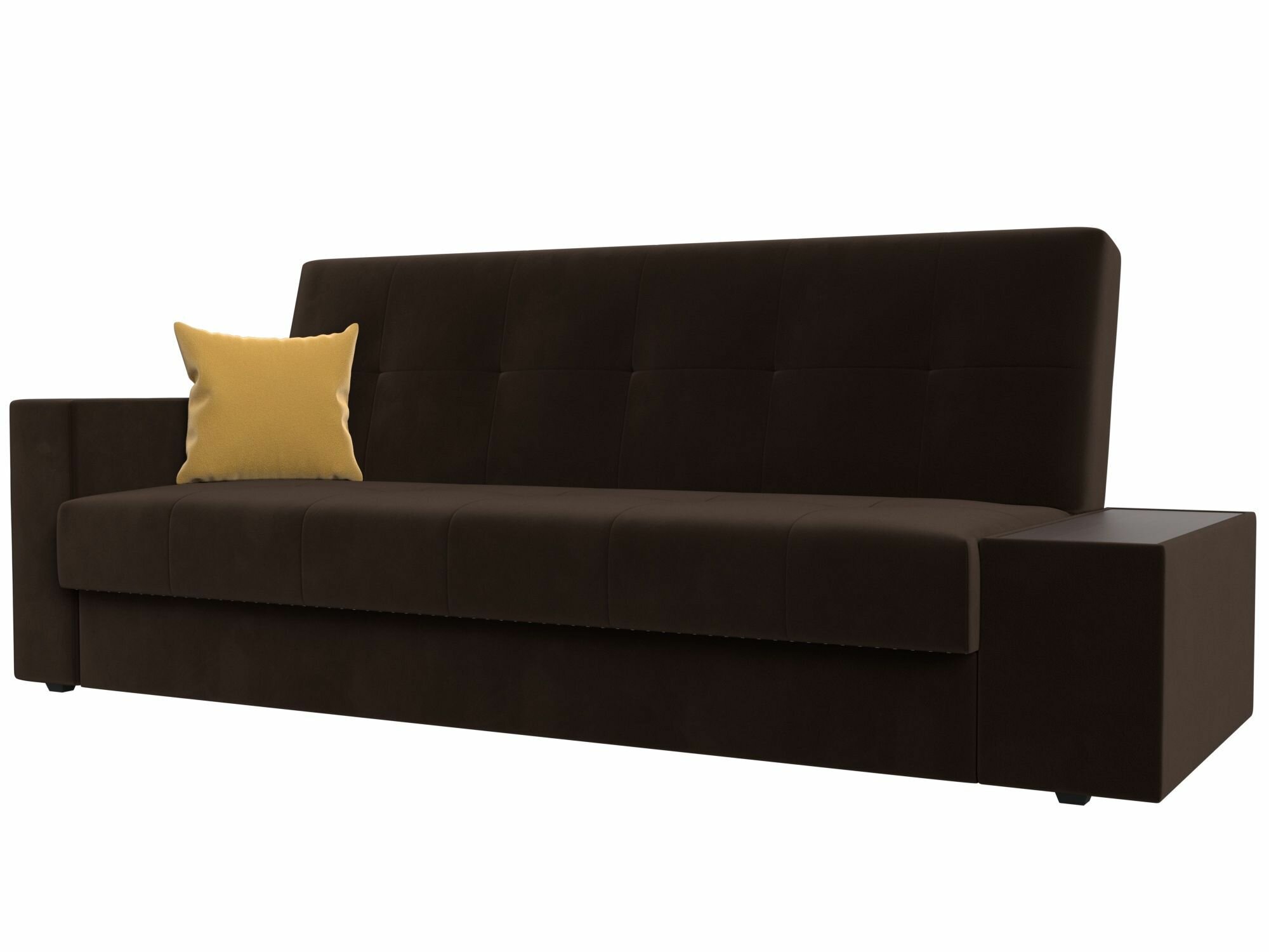 фото Диван-кровать книжка Лига-020 стол справа, Микровельвет коричневый, подушка желтая