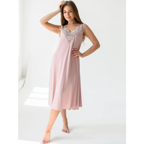фото Сорочка средней длины, без рукава, трикотажная, размер 56, розовый текстильный край