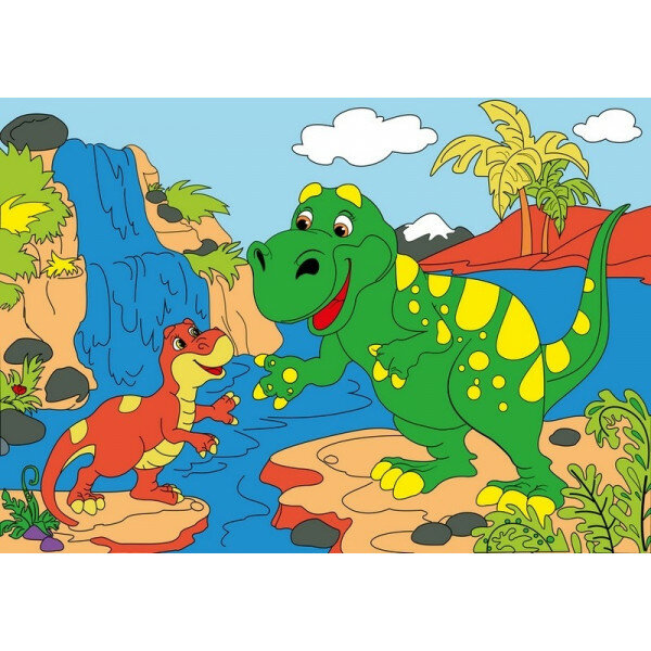Холст с красками 20х30 см. Динозавры в джунглях ( Арт. ХК-7196)