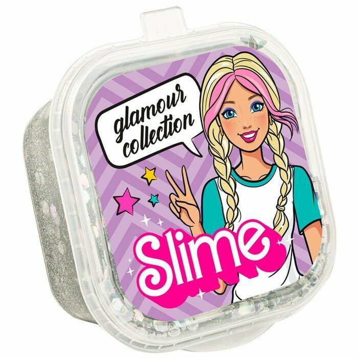 Slime Glamour collection, серебряный с блестками Волшебный мир - фото №2