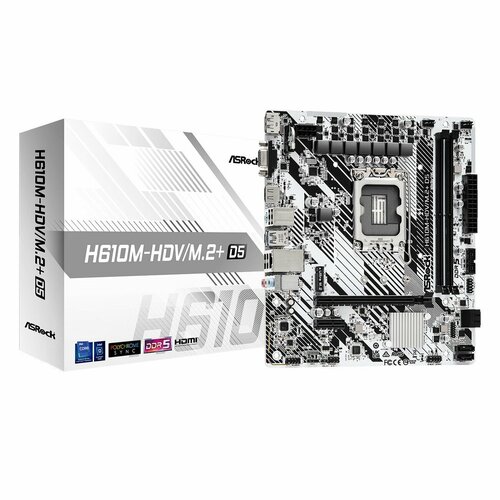 Материнская плата ASRock H610M-HDVM2 D5 LGA1700 Intel H610 DDR5 VGA HDMI DIsplayPort Micro-ATX 7850₽