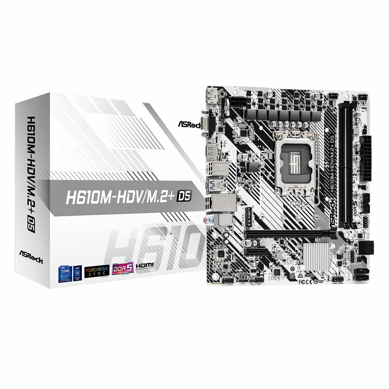 Материнская плата mATX ASRock (LGA1700, H610, 2*DDR5 (5600), 4*SATA 6G, M.2, 2*PCIE, Glan, D-Sub, HDMI, DP, USB Type-C, USB 3.2, 4*U - фото №4