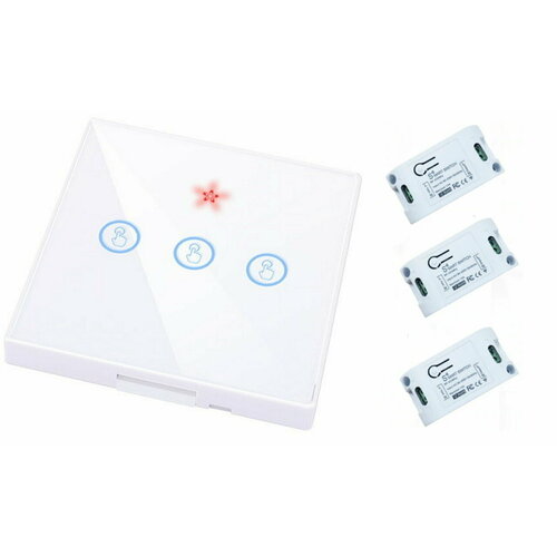 Комплект - Беспроводной выключатель 3-канальный RF 433Mhz белый SRF3W + 3 Радиореле с поддержкой Wi-Fi D01W