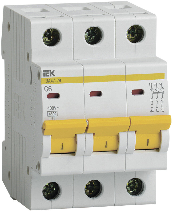 Автоматический выключатель ВА47-29 3P С 6А 4,5кА IEK