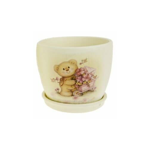 Горшки для цветов с поддонами, набор 3шт. Мишутка d 16,5/13,5/11см. h 14/11,5/9см. v 1900/1100/500мл. KENG-1640123