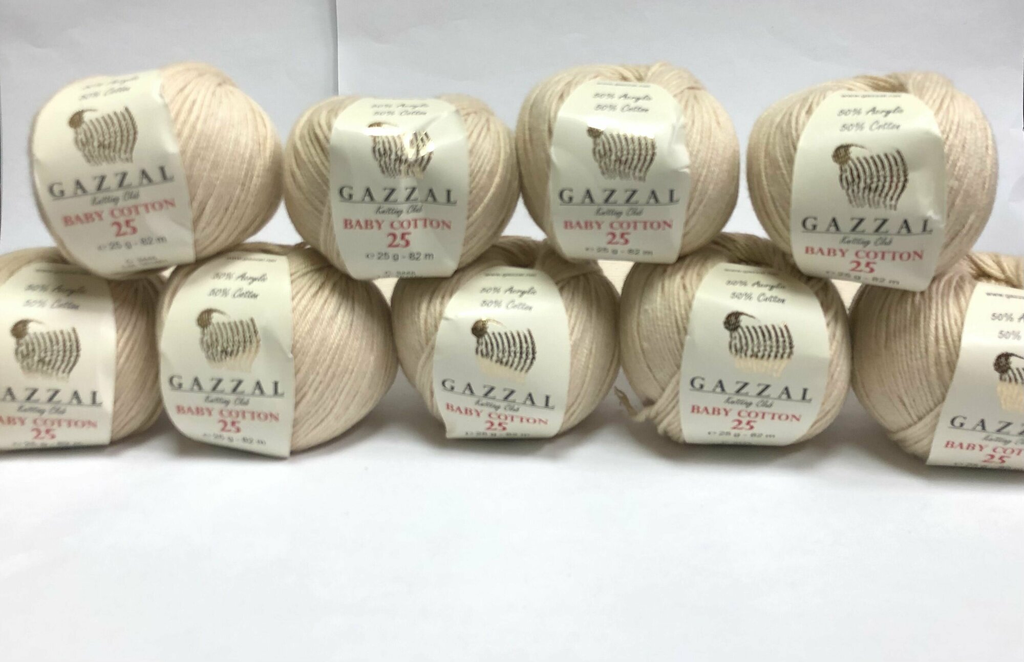 Пряжа Gazzal Baby cotton 25гр. в упаковке 9шт. 60%Хлопок+40%Акрил 25гр Пр-во Турция