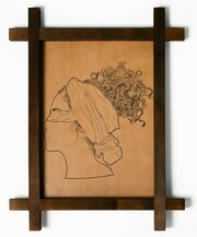 Картина Девушка с повязкой на глазах, гравировка на натуральной коже, интерьерная для украшения и декора на стену в деревянной раме, подарок, BoomGift