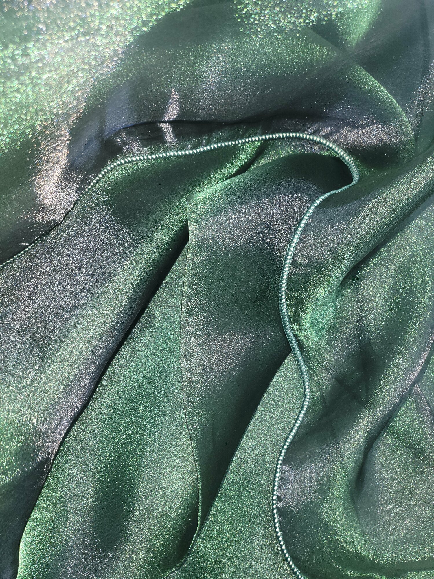 Тюль для комнаты органза однотонная 250 см высота 150 см ширина ина шторной ленте цвет насыщенный зеленый с блеском