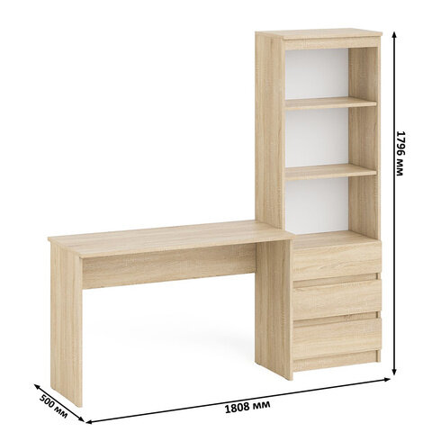 Стол письменный Мори МСП1200.1 + Стеллаж МСТ600.3, цвет дуб сонома