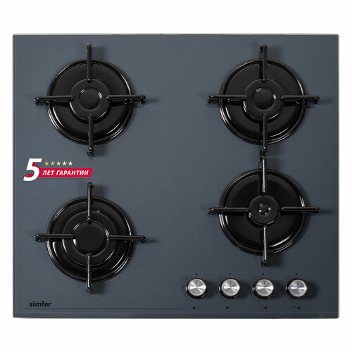 Газовая варочная поверхность Simfer H60N40G570 газ-контроль авторозжиг эмалированные решетки серое стекло 1999000₽