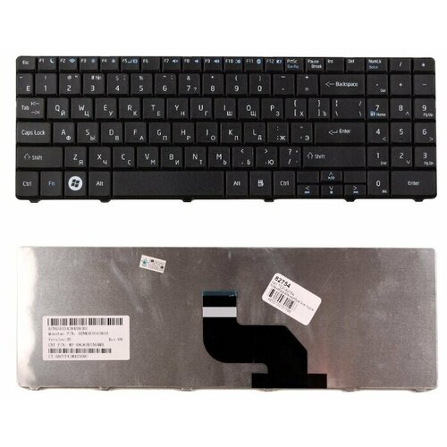 Клавиатура для ноутбука Acer Aspire 5516, 5517, 5332, 5532, 5732 Series. Плоский Enter. Черная, без рамки. PN: MP-08G63SU-698.