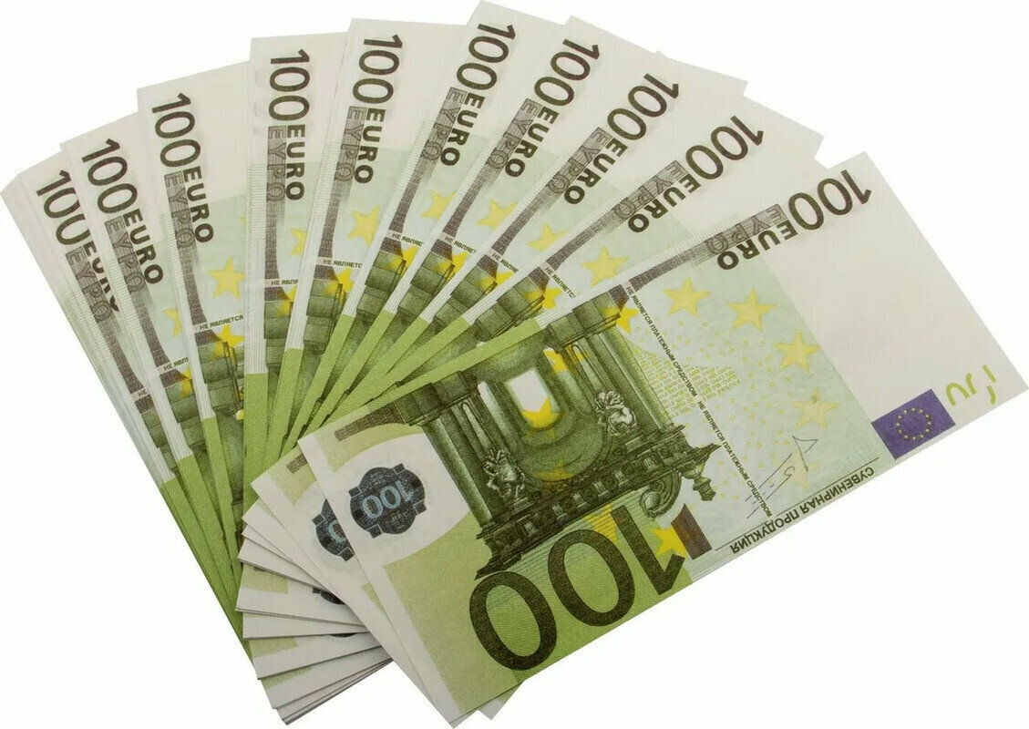 Сувенирные деньги из банка приколов пачка 100 евро — фото 1