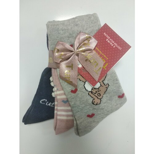 фото Носки turkan, 3 пары, размер 36-41, синий, серый, розовый, красный, белый