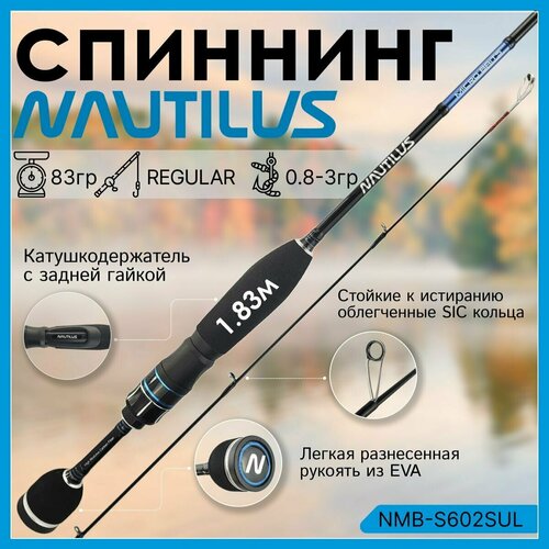 Спиннинг Nautilus MICRO BAITS NMB-S602SUL 1.83м 0.8-3гр спиннинг nautilus micro baits 183см 0 8 3гр 83гр fast nmb s602sul
