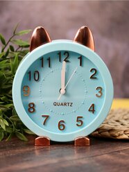 Часы настольные с будильником Golden awakening Kitty blue