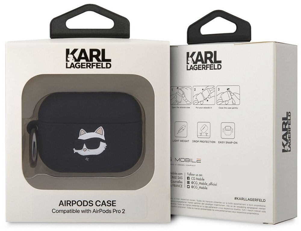 Lagerfeld для Airpods Pro 2 чехол Silicone case with ring NFT 3D Choupette Black