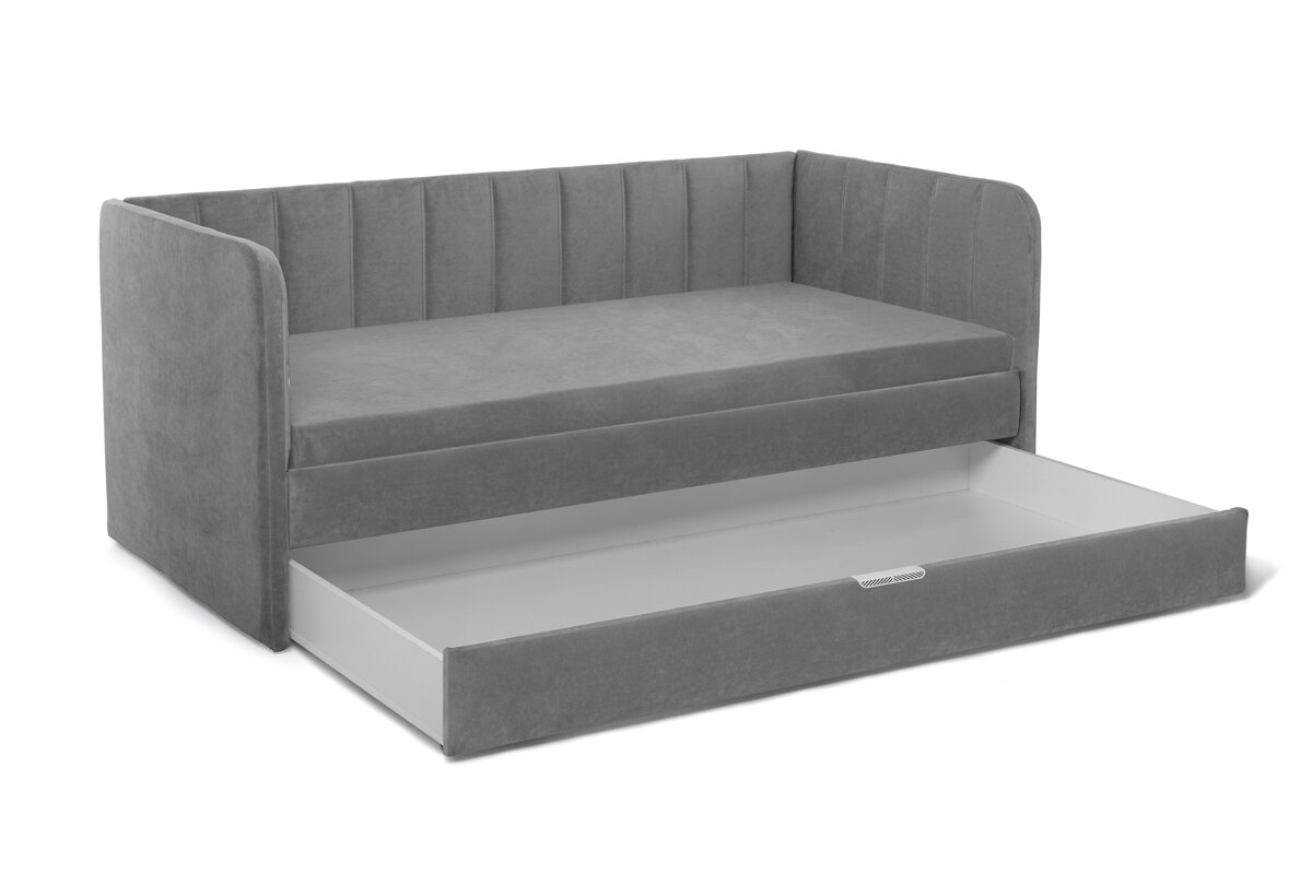 Futuka Kids Диван-кровать Crecker Newtone с ящиком для белья (дополнительным спальным местом), цвет серый, 200x90 см.