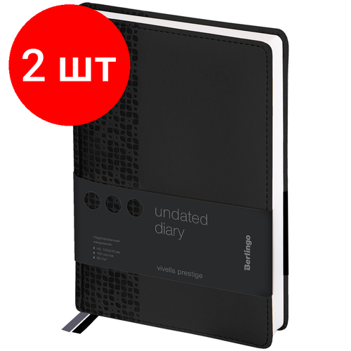 Комплект 2 шт, Ежедневник недатированный, А5, 160л, кожзам, Berlingo Vivella Prestige, черный ежедневник недатированный а6 160л кожзам berlingo vivella prestige бордовый 2 шт