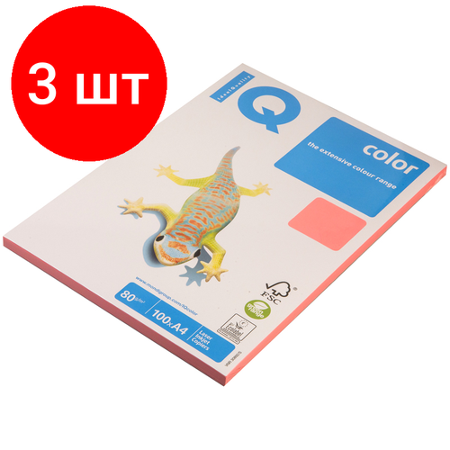 Комплект 3 шт, Бумага IQ Color neon А4, 80г/м2, 100л. (розовый неон) канцелярия iq бумага цветная неон а4 500 листов