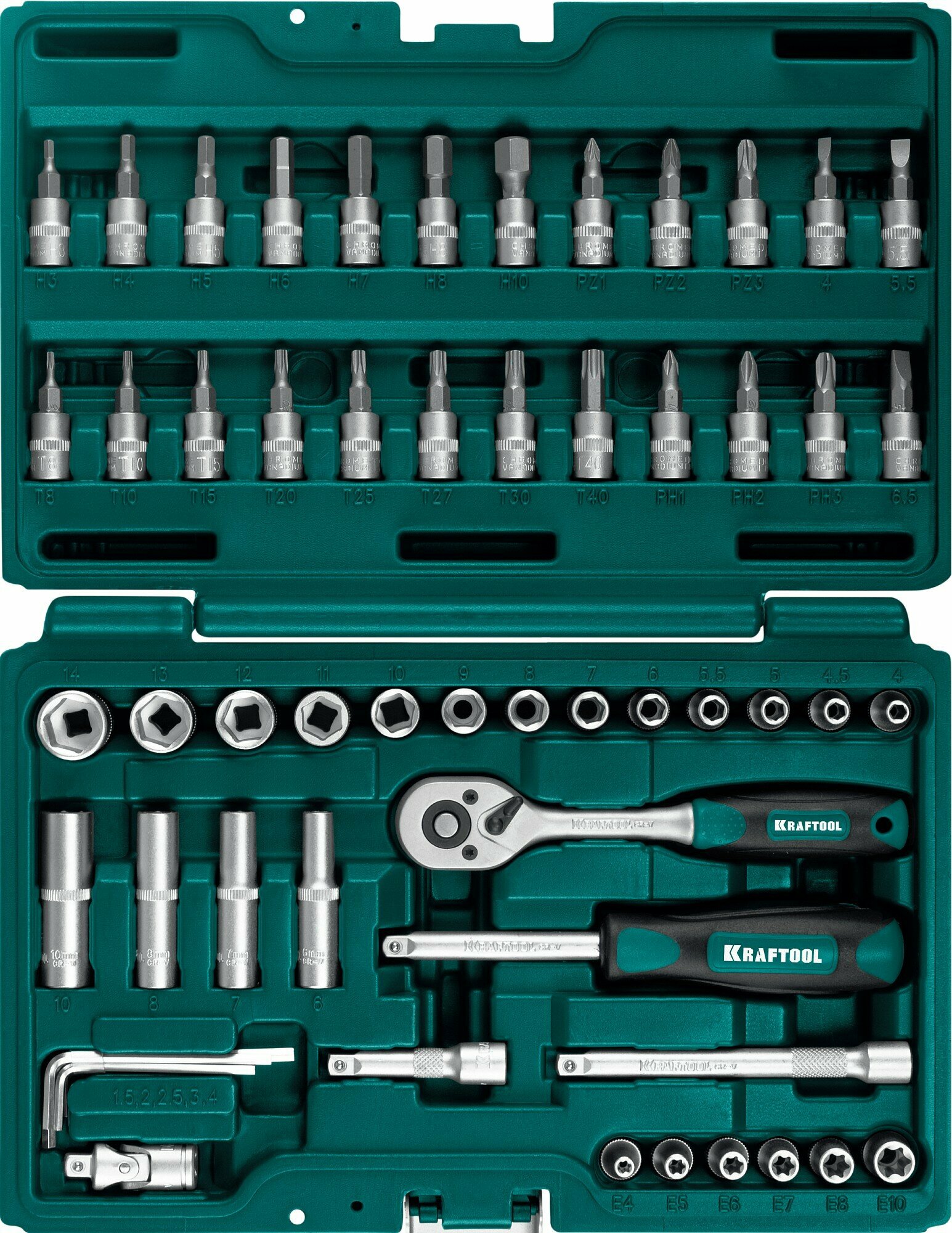 KRAFTOOL X-Drive 57 предм. (1/4″) Универсальный набор инструмента (27885-H57)