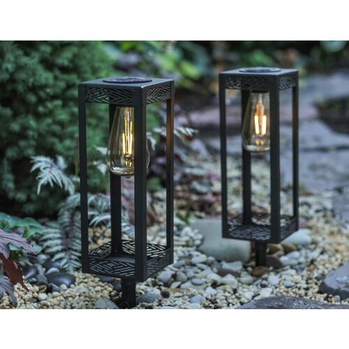 Садовые фонари на солнечных батареях хайтек-блюз черные, тёплые белые LED-огни, 28 см, 2 шт, Kaemingk (Lumineo) 897428-1