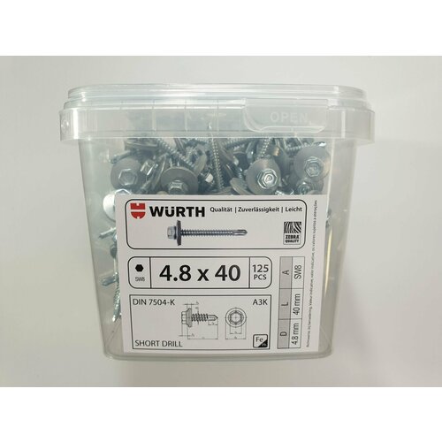 Саморез кровельный DIN 7504-K 4.8x40 (125 pcs) WURTH, Германия