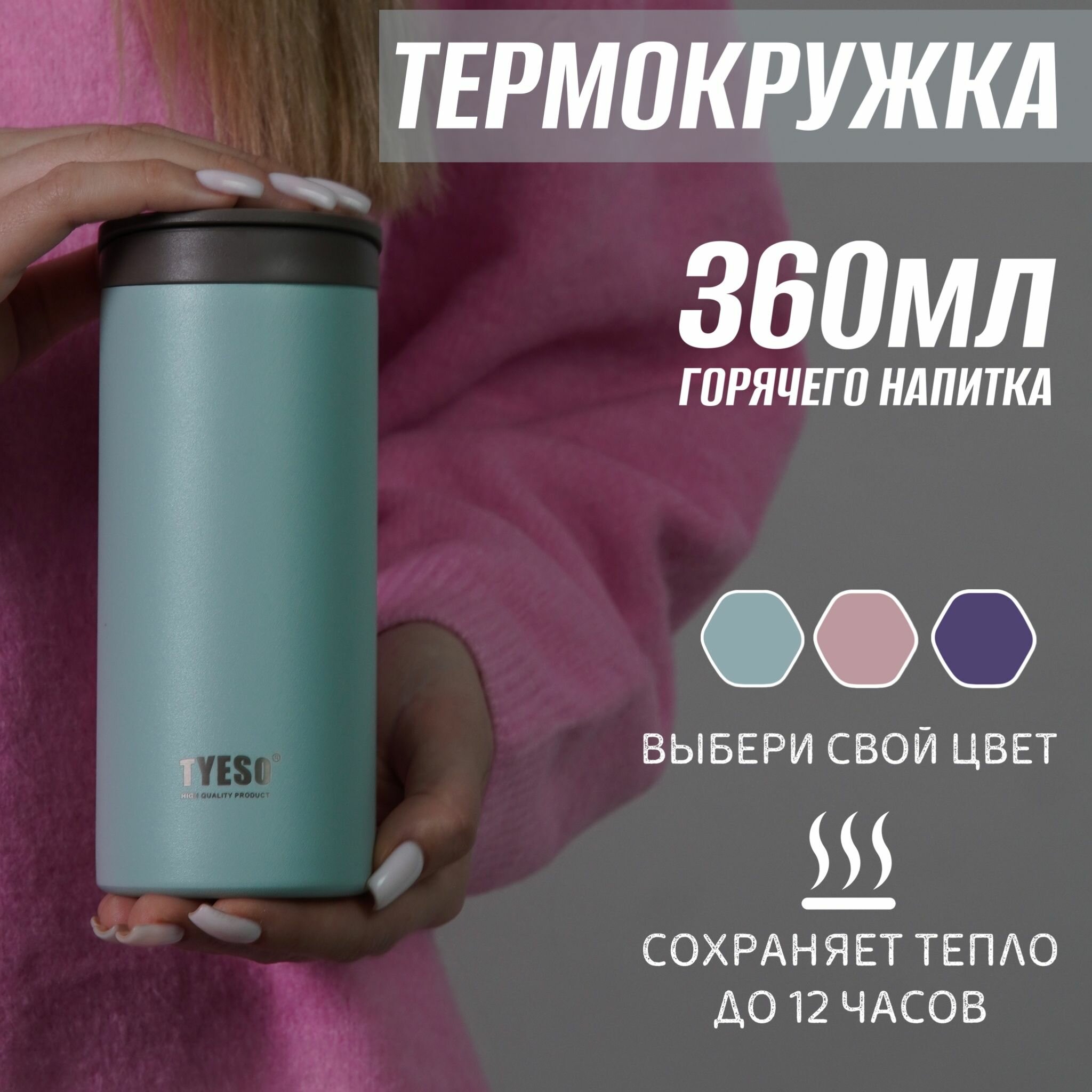 Термокружка, термос 360 мл бирюзовая