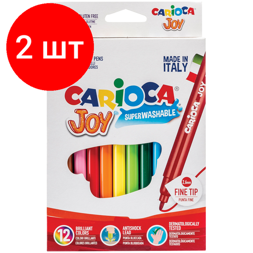 Комплект 2 шт, Фломастеры Carioca Joy, 12цв, смываемые, картон, европодвес комплект 5 шт фломастеры carioca joy 12цв смываемые картон европодвес