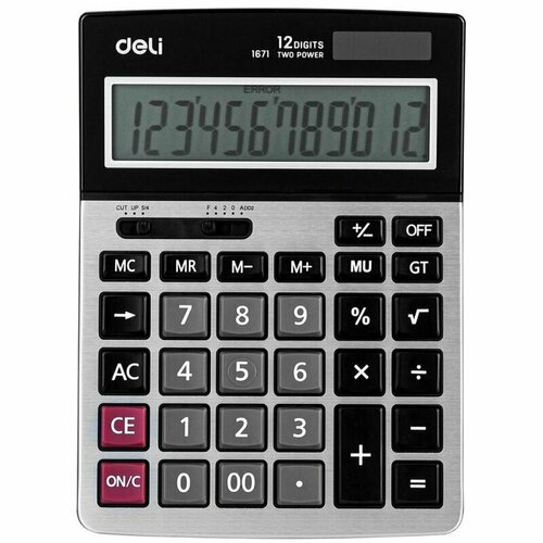 Калькулятор настоль. полнораз. Deli E1671,12р, дв. пит, 185x135мм, металл, сереб