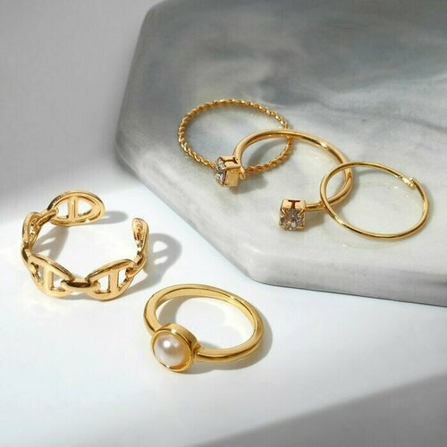 Набор колец Queen Fair, пластик, размер 16, белый, золотой кольцо для салфетки жемчуг 5 5×5 см цвет золотой