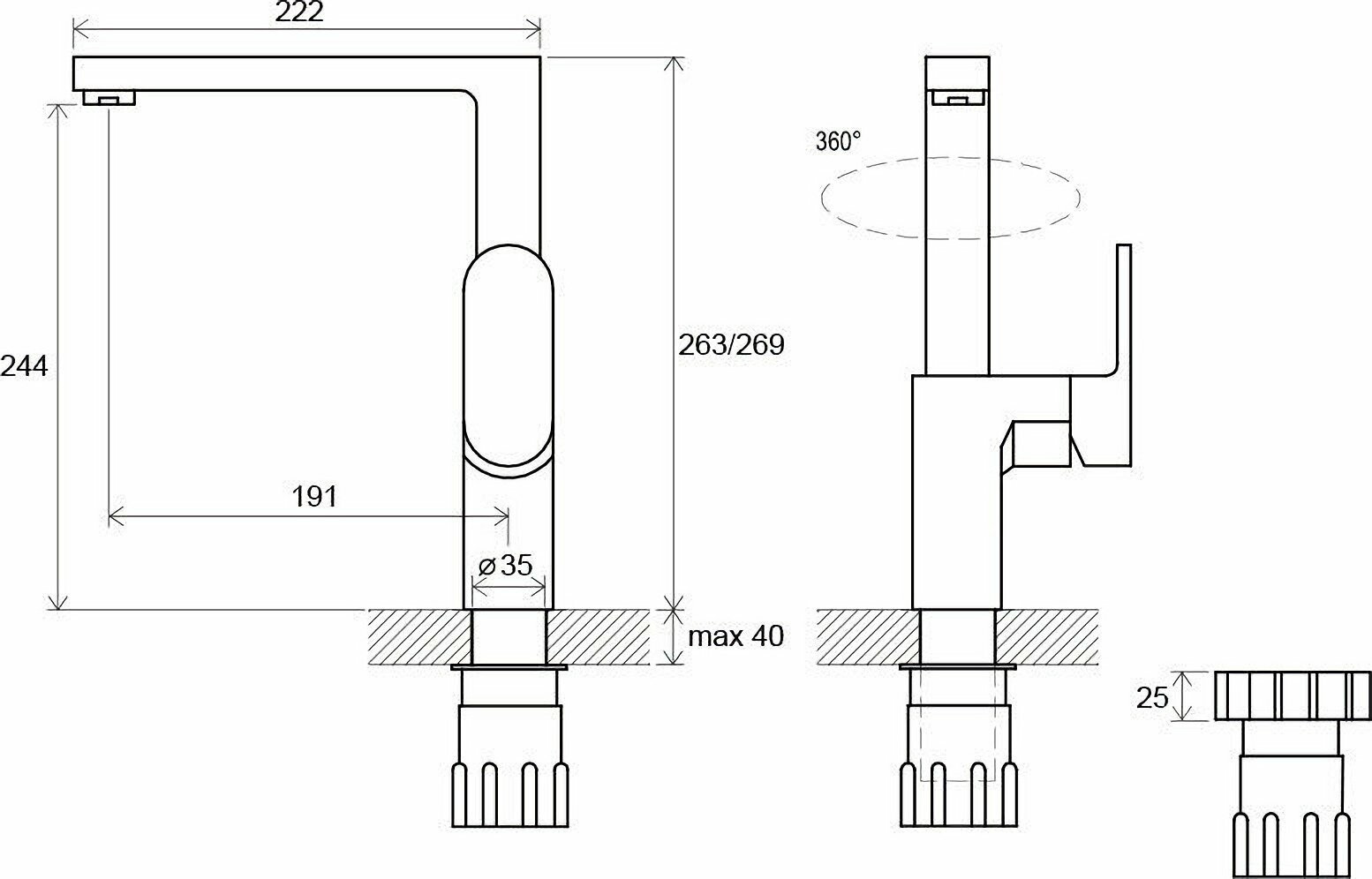 Chrome CR 016.00 X070054 Смеситель для мойки (3/8", однозахватный, картридж, поворотный излив) Ravak - фото №19