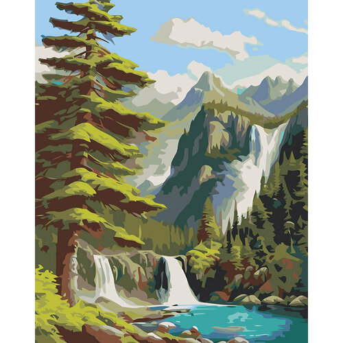 картина по номерам природа пейзаж с мельницей у ручья в лесу Картина по номерам Природа пейзаж с горным водопадом в лесу