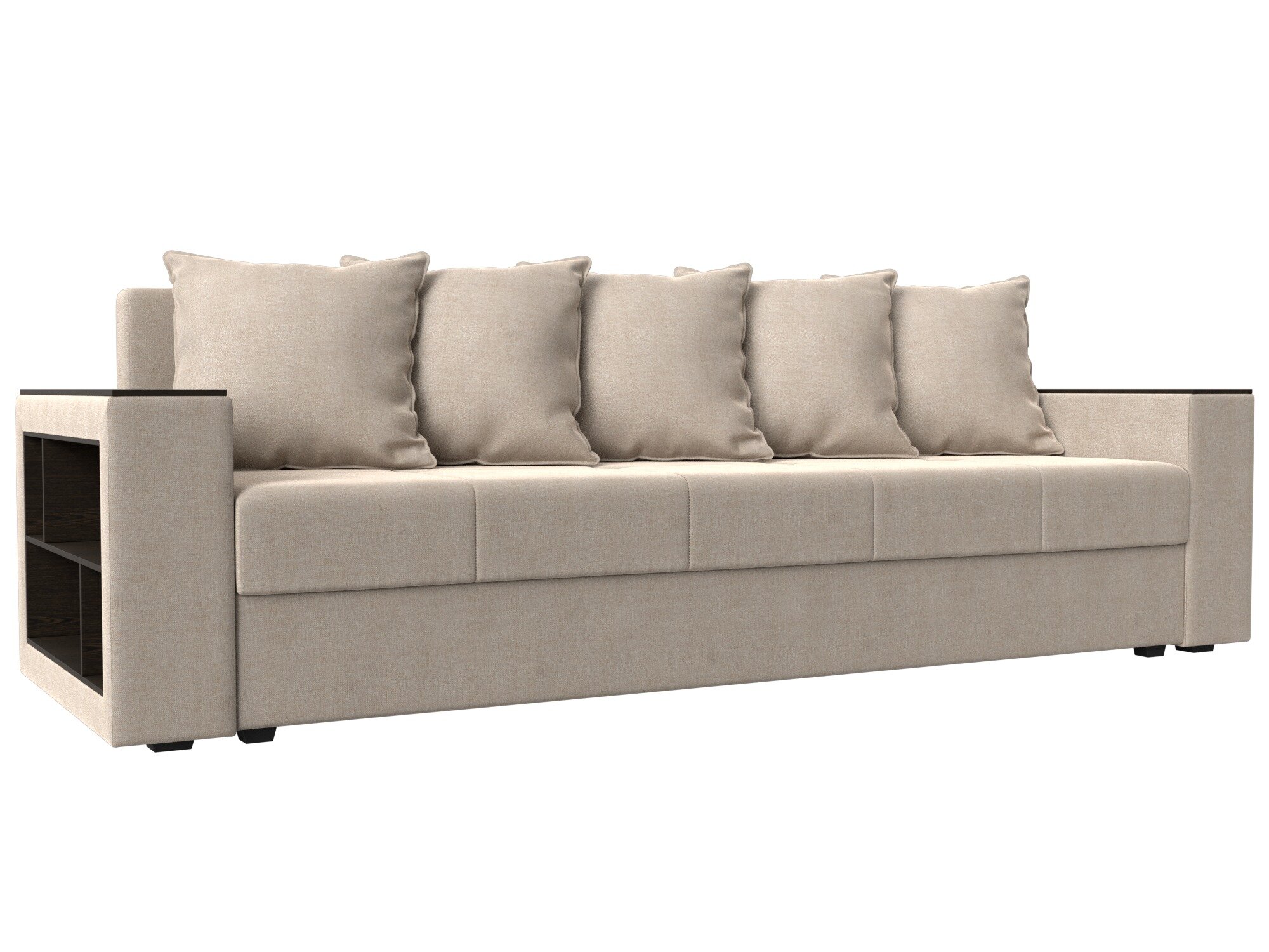 фото Диван прямой Лига Диванов Дубай Лайт полки слева Бежевый (рогожка)