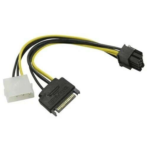 Переходник питания для PCI-E видеокарты Molex 4pin (M) + SATA 15pin (M) - 8pin (6pin+2pin) ORIENT C578