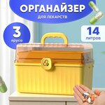 Органайзер для лекарств Oqqi, пластик, желтый, 20х21.8х30 см - изображение