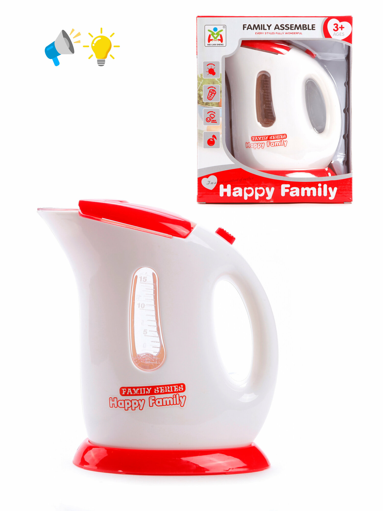фото Чайник Счастливая семья красн.-бел, свет, звук кор, батар. АА*2шт. не вх. в компл.